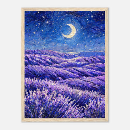 Moonlit Lavender Field at Night Impressionist Art Print