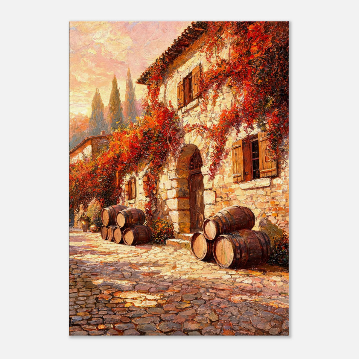 Autumn European Winery Wine Barrels Impressionist Art Print