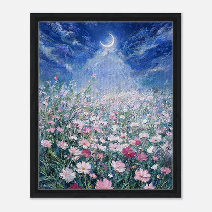 Moonlit Wild Cosmos Field Impressionist Art Print
