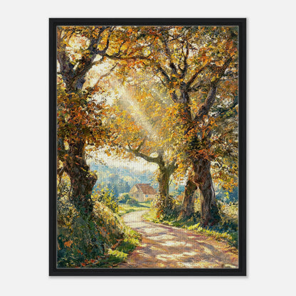 Sunlit Autumn Forest Path Impressionist Art Print