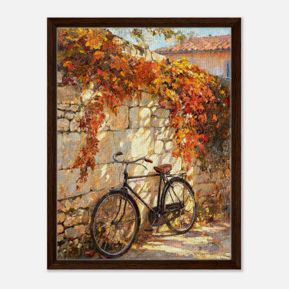 Autumn Vintage Bicycle Stone Wall Impressionist Art Print