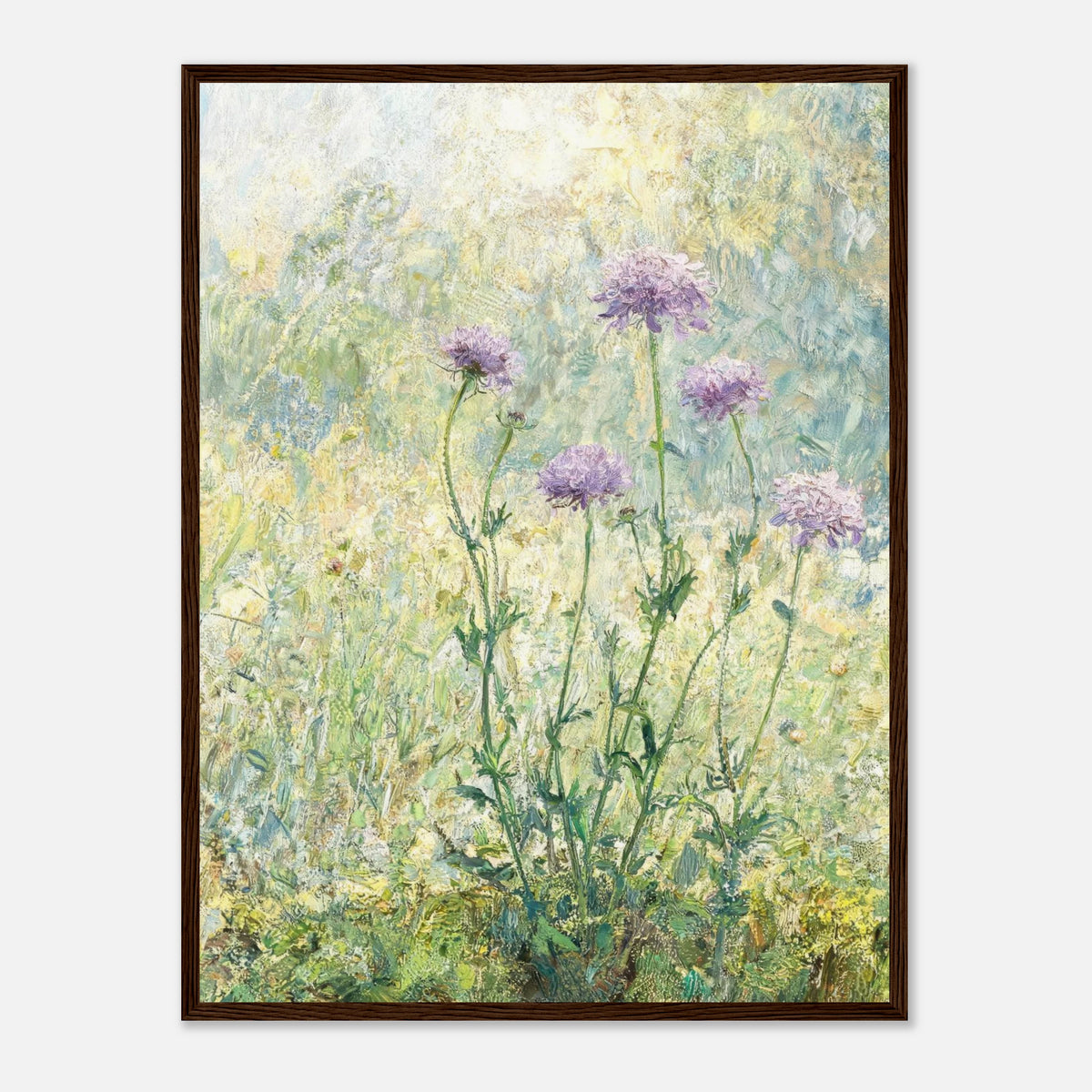 Wild Purple Blossoms in Sunlit Meadow Impressionist Art Print