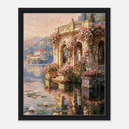 Sunlit Lakeside Villa & Roses Impressionist Art Print
