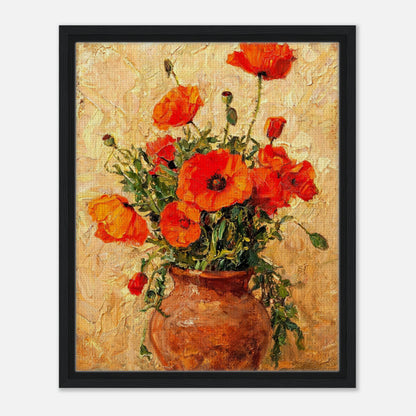 Vibrant Red Poppies in Terracotta Vase Impressionist Art Print