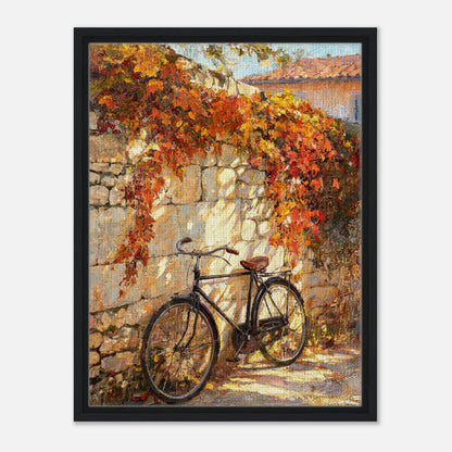 Autumn Vintage Bicycle Stone Wall Impressionist Art Print