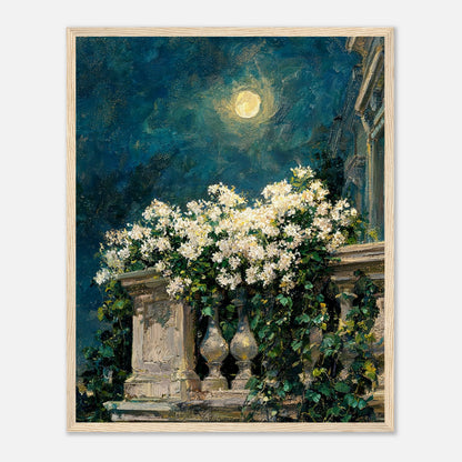 Moonlit White Blossoms Balcony Impressionist Art Print