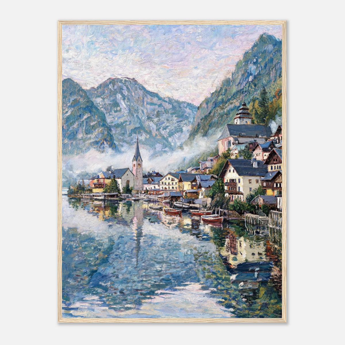 Alpine Lakeside Village Impressionist Art Print