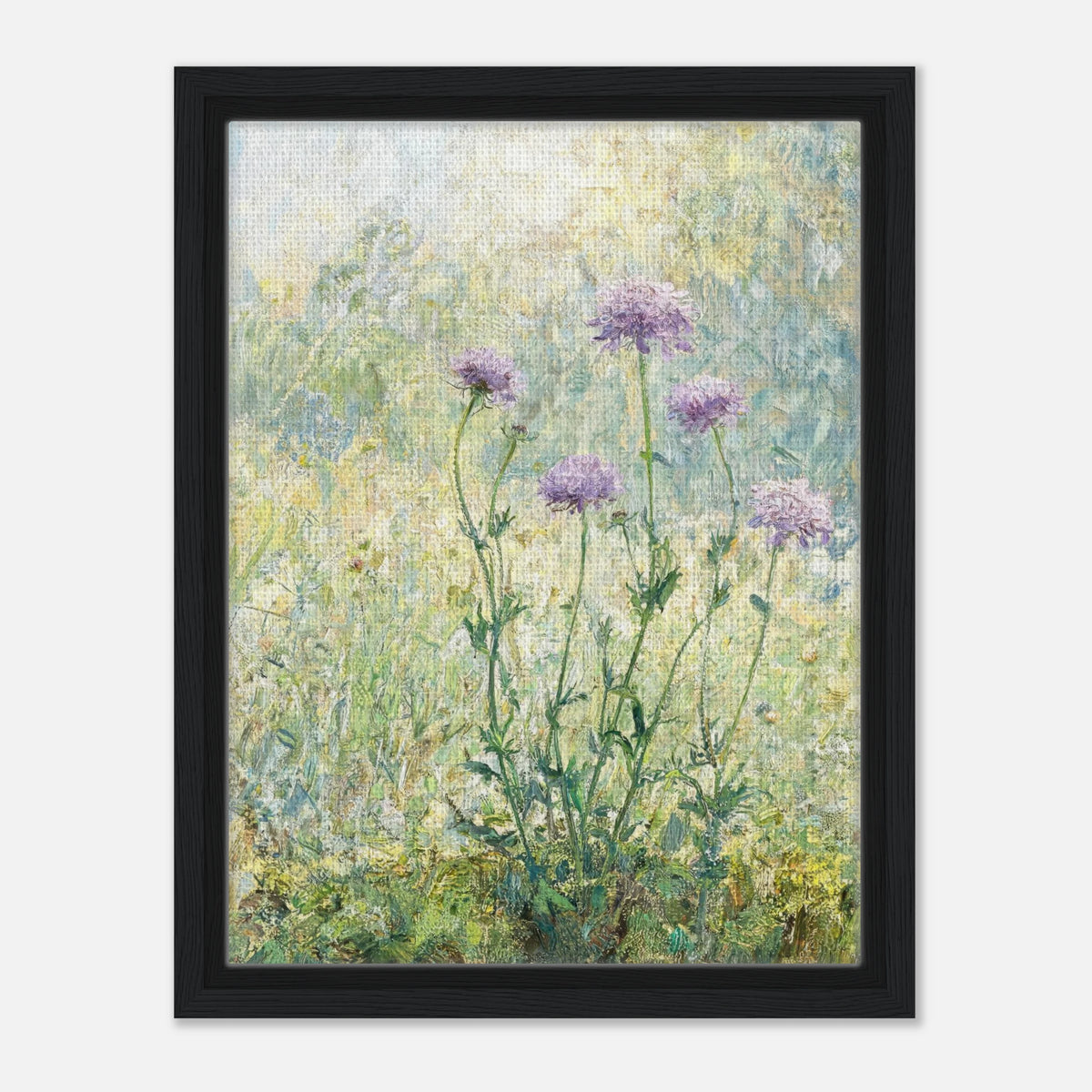 Wild Purple Blossoms in Sunlit Meadow Impressionist Art Print