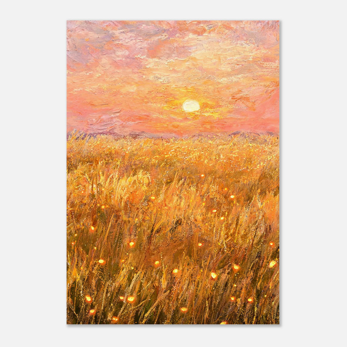 Golden Wheat Field at Sunset Impressionist Art Print