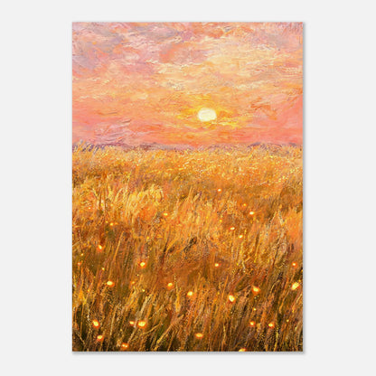 Golden Wheat Field at Sunset Impressionist Art Print