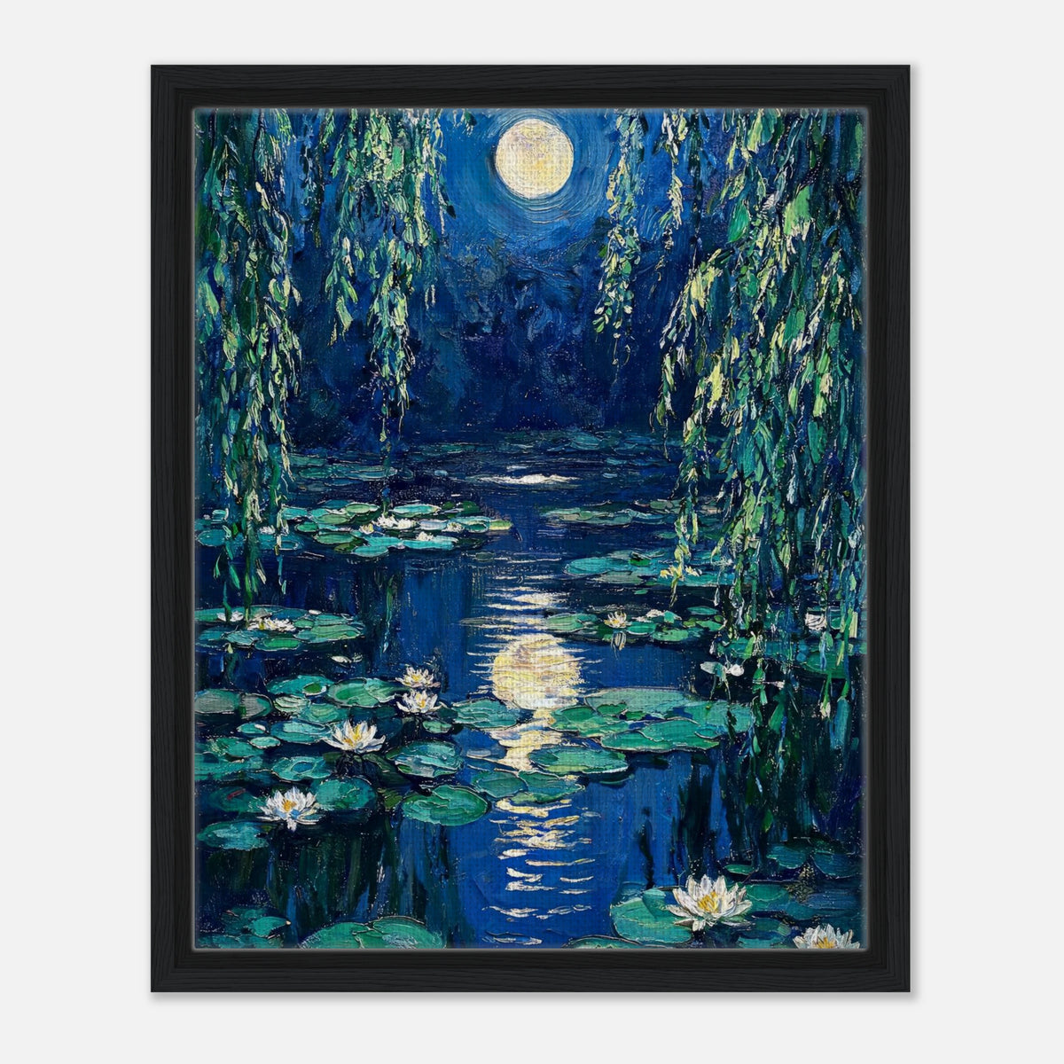 Moonlit Water Lilies Pond Impressionist Art Print
