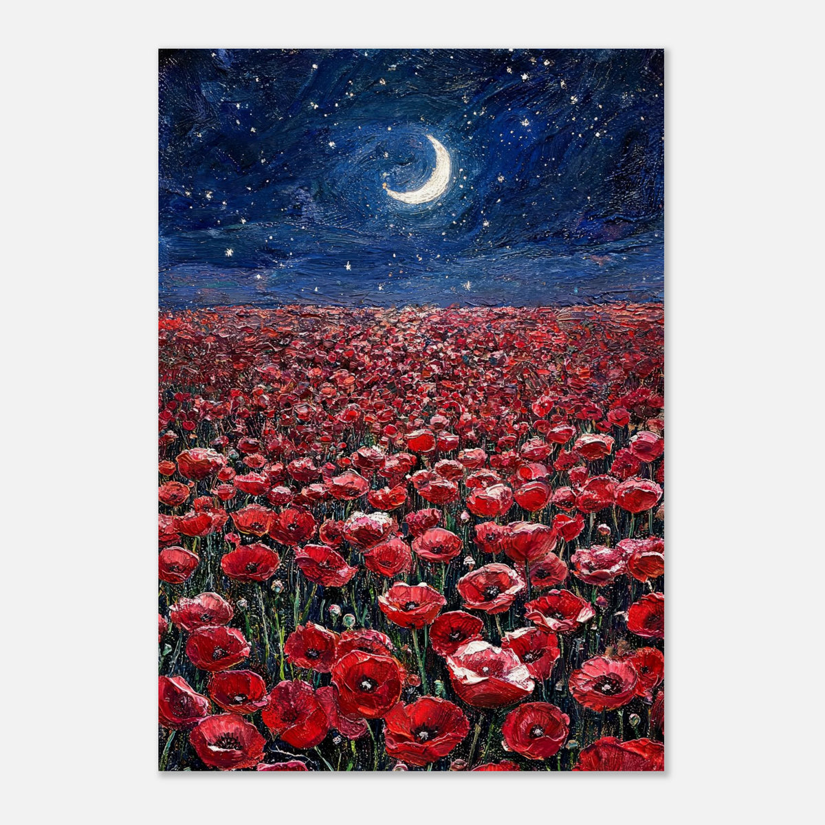 Moonlit Red Poppy Field Impressionist Art Print
