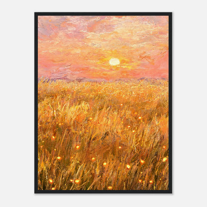 Golden Wheat Field at Sunset Impressionist Art Print