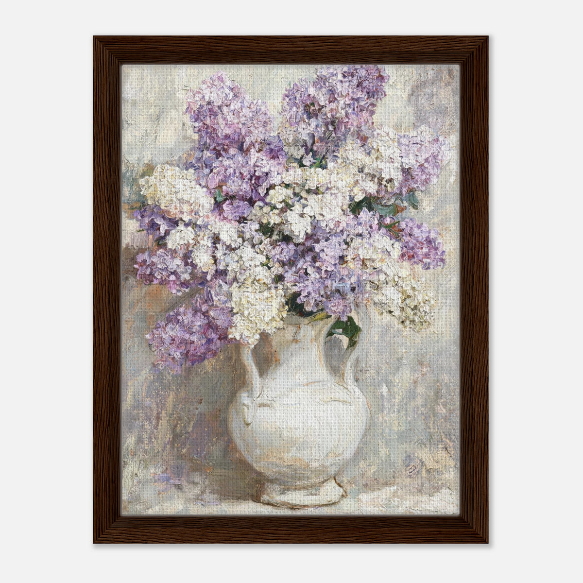 Lilac Blossoms in White Ceramic Vase Impressionist Art Print