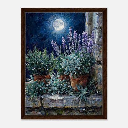 Moonlit Potted Lavender by Stone Window Impressionist Art Print