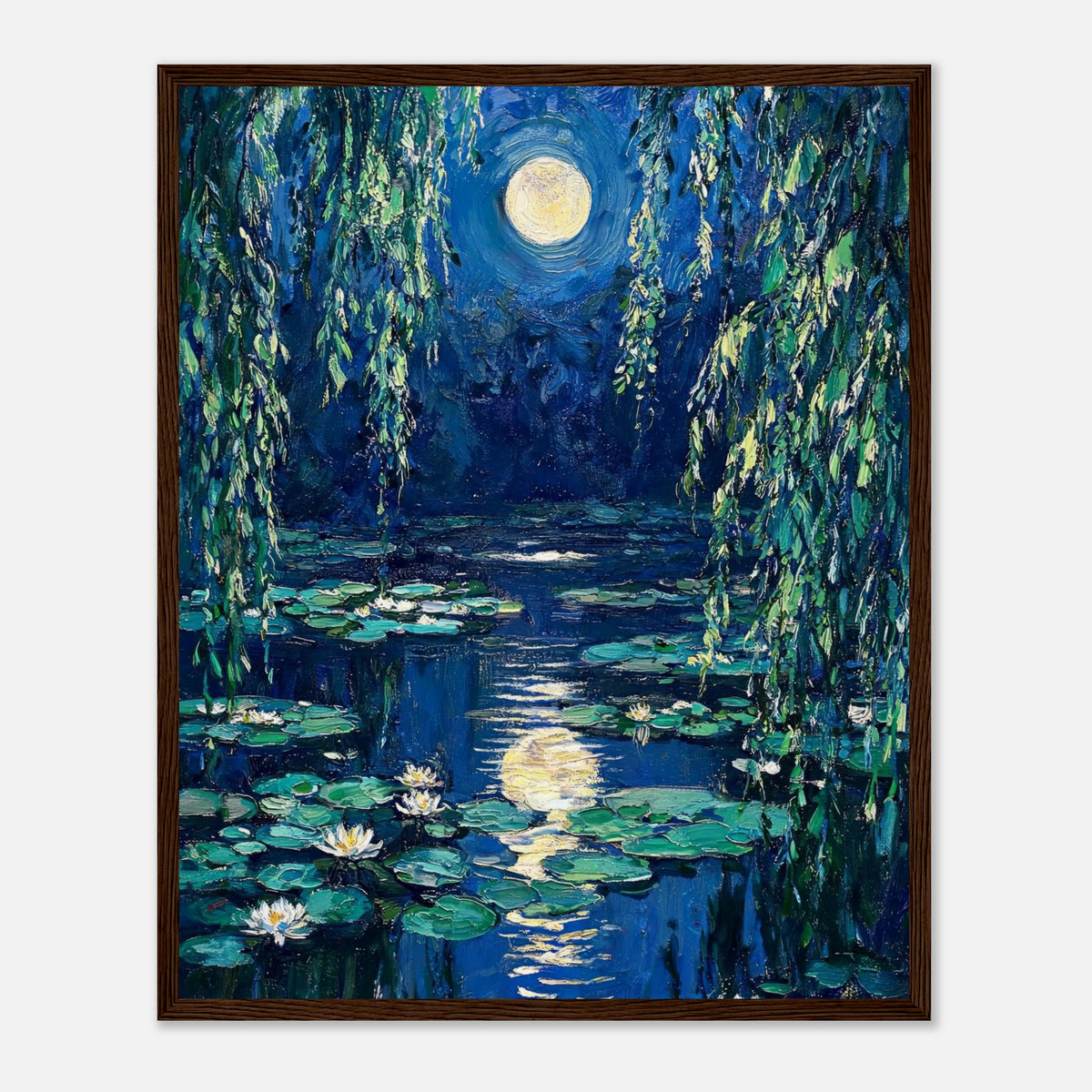 Moonlit Water Lilies Pond Impressionist Art Print
