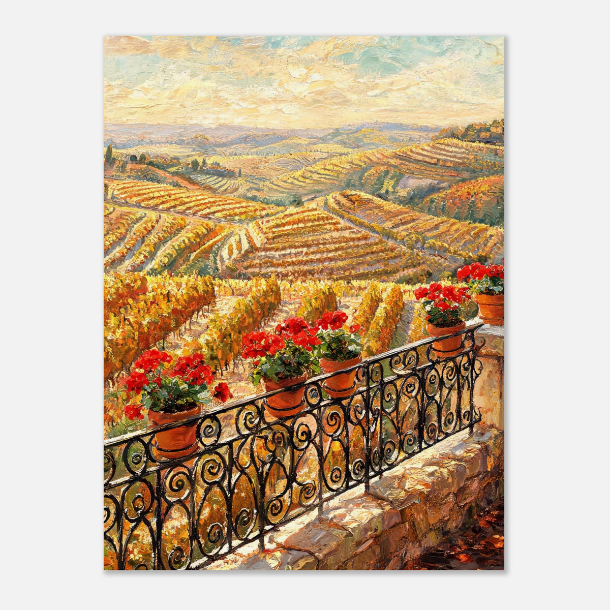 Tuscan Terrace Autumn Vineyard View Impressionist Art Print