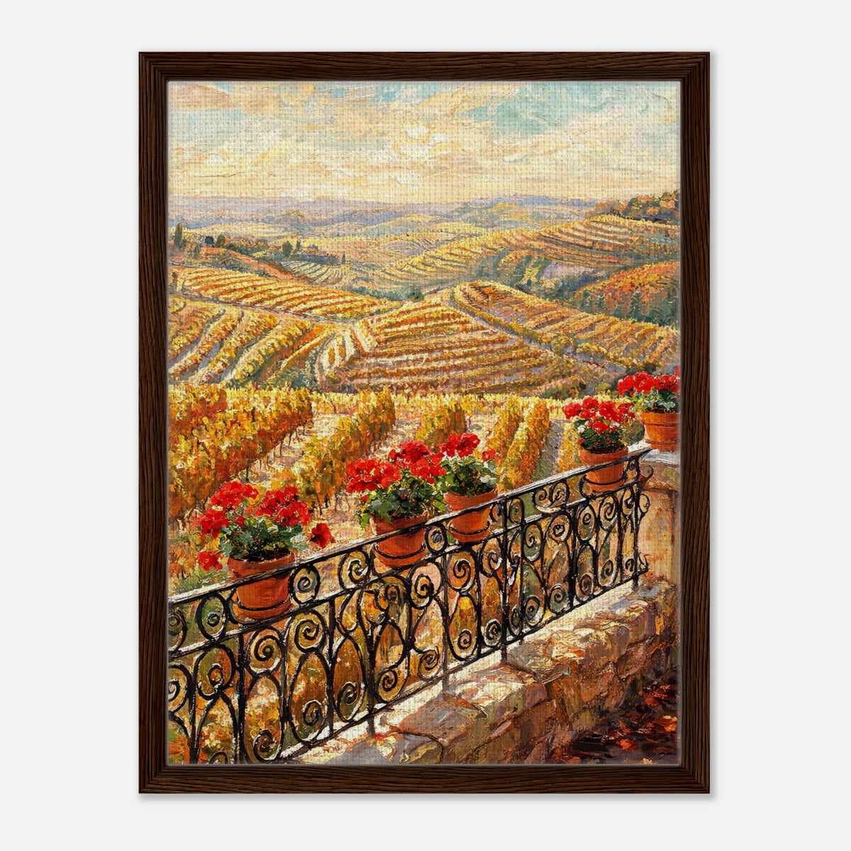 Tuscan Terrace Autumn Vineyard View Impressionist Art Print