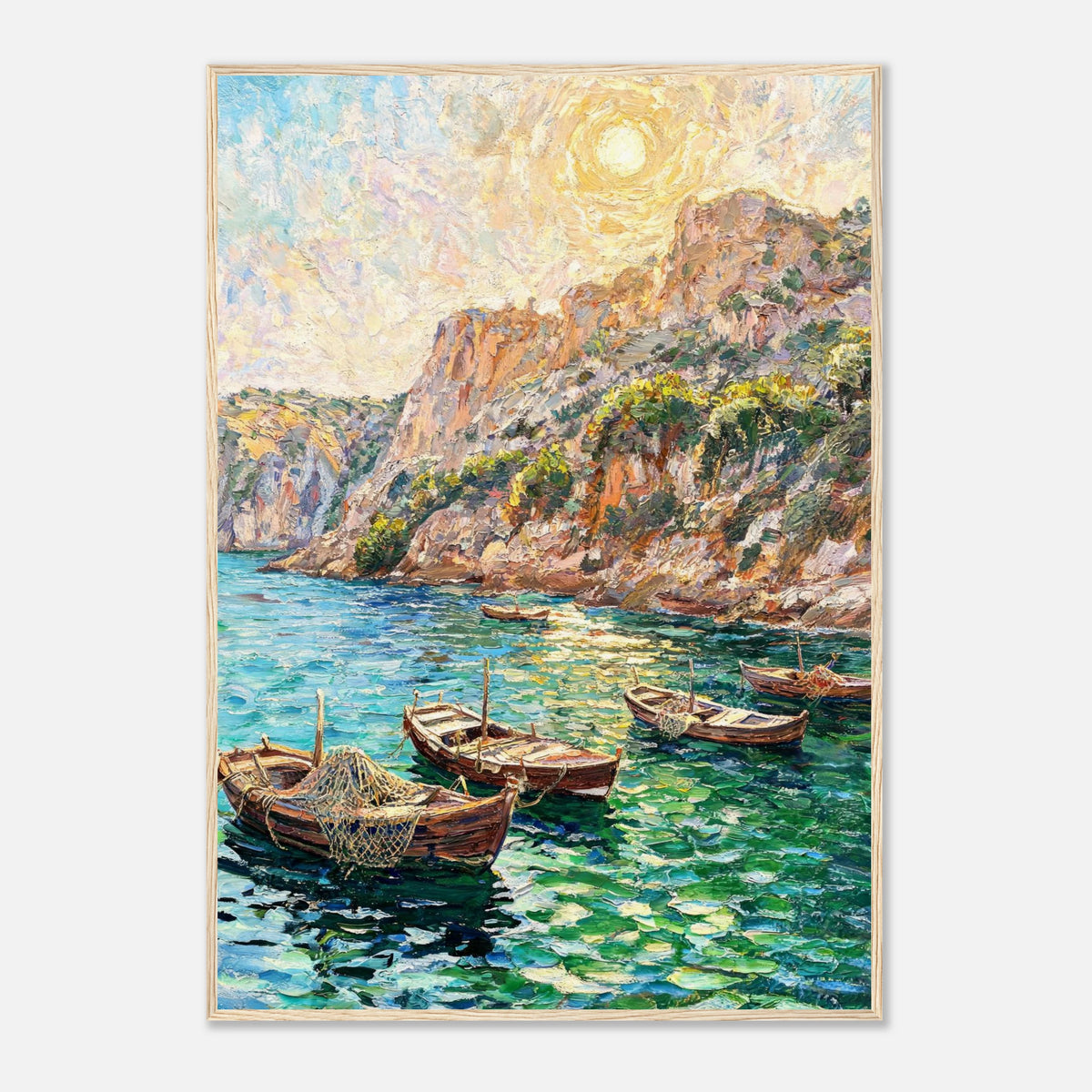 Mediterranean Coastal Cove Fishing Boats Impressionist Art Print