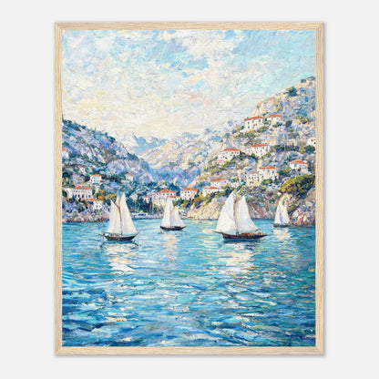 Framed Mediterranean Sailboats in Coastal Bay Art Print