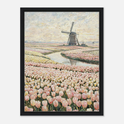 Dutch Tulip Fields & Windmill Impressionist Art Print