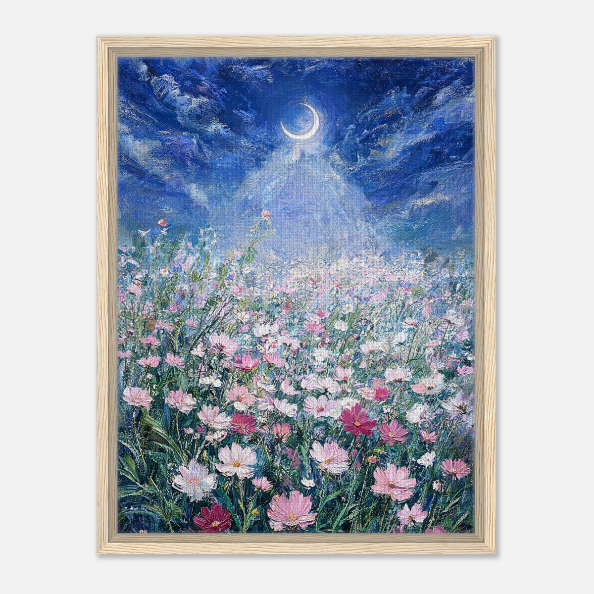 Moonlit Wild Cosmos Field Impressionist Art Print