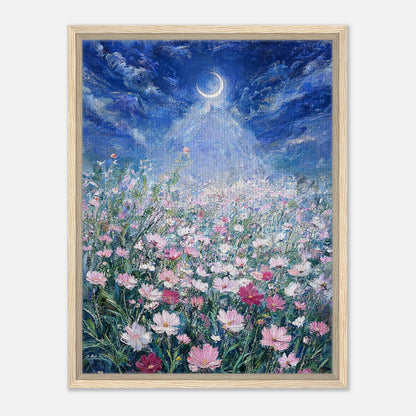 Moonlit Wild Cosmos Field Impressionist Art Print