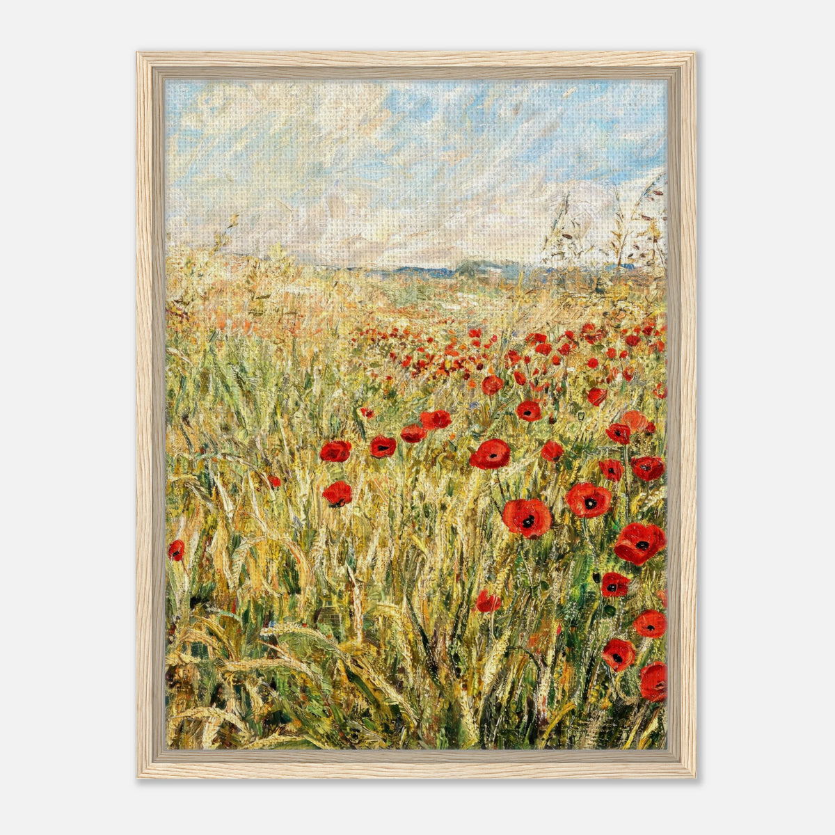 Golden Meadow & Red Poppies Impressionist Art Print