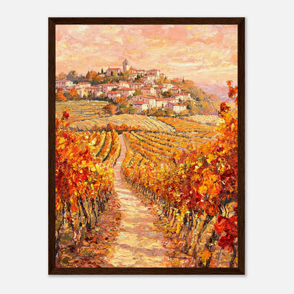 Autumn Vineyard Path Hilltop Village Impressionist Art Print