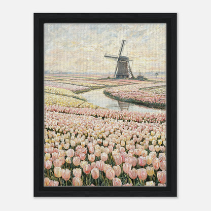 Dutch Tulip Fields & Windmill Impressionist Art Print
