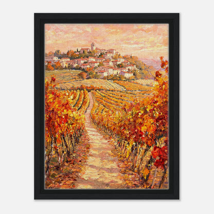 Autumn Vineyard Path Hilltop Village Impressionist Art Print