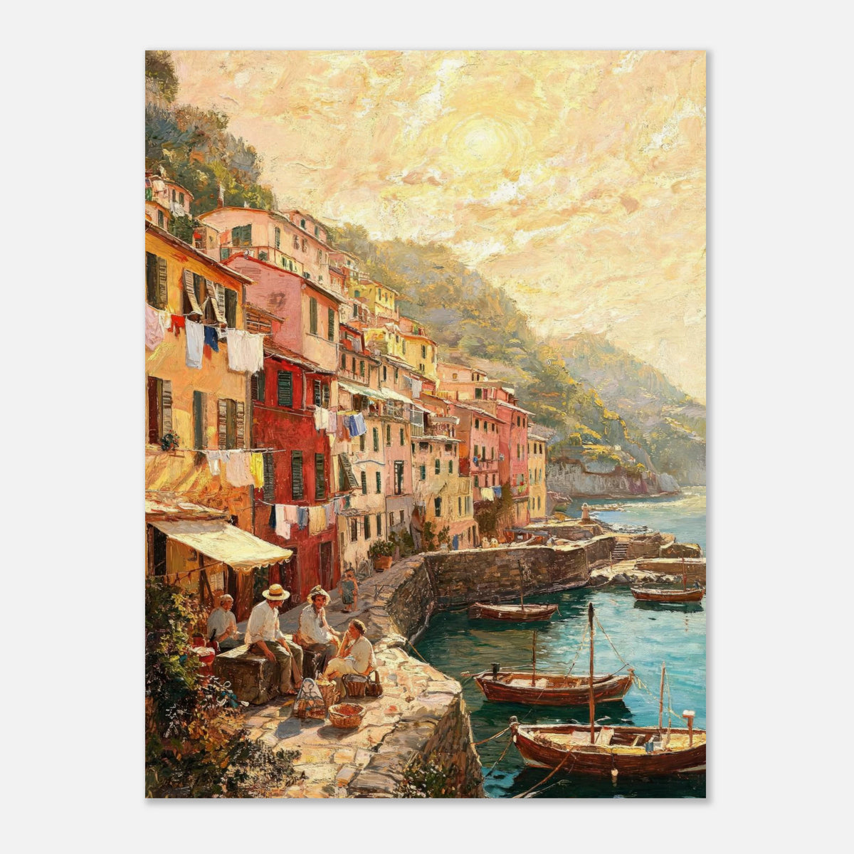 Sunlit Mediterranean Coastal Village Impressionist Art Print