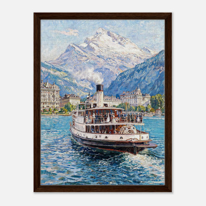 Vintage Steamboat on Alpine Lake Impressionist Art Print