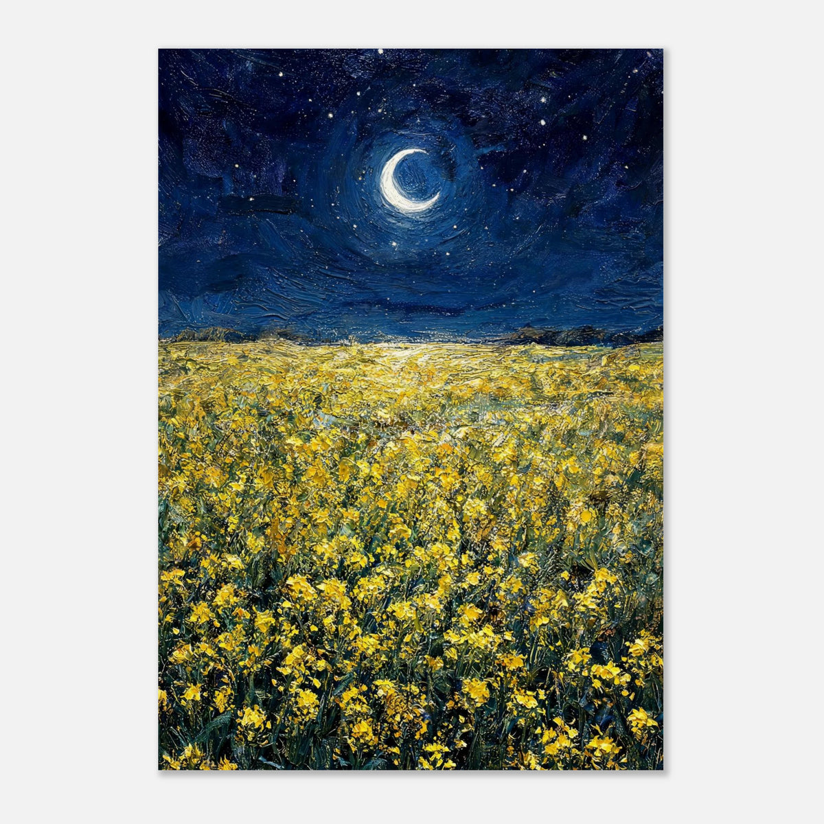 Moonlit Golden Wildflower Field Impressionist Art Print