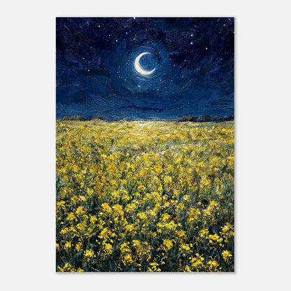 Moonlit Golden Wildflower Field Impressionist Art Print