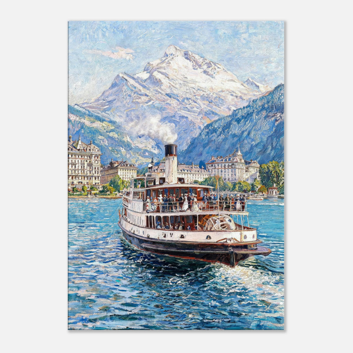 Vintage Steamboat on Alpine Lake Impressionist Art Print