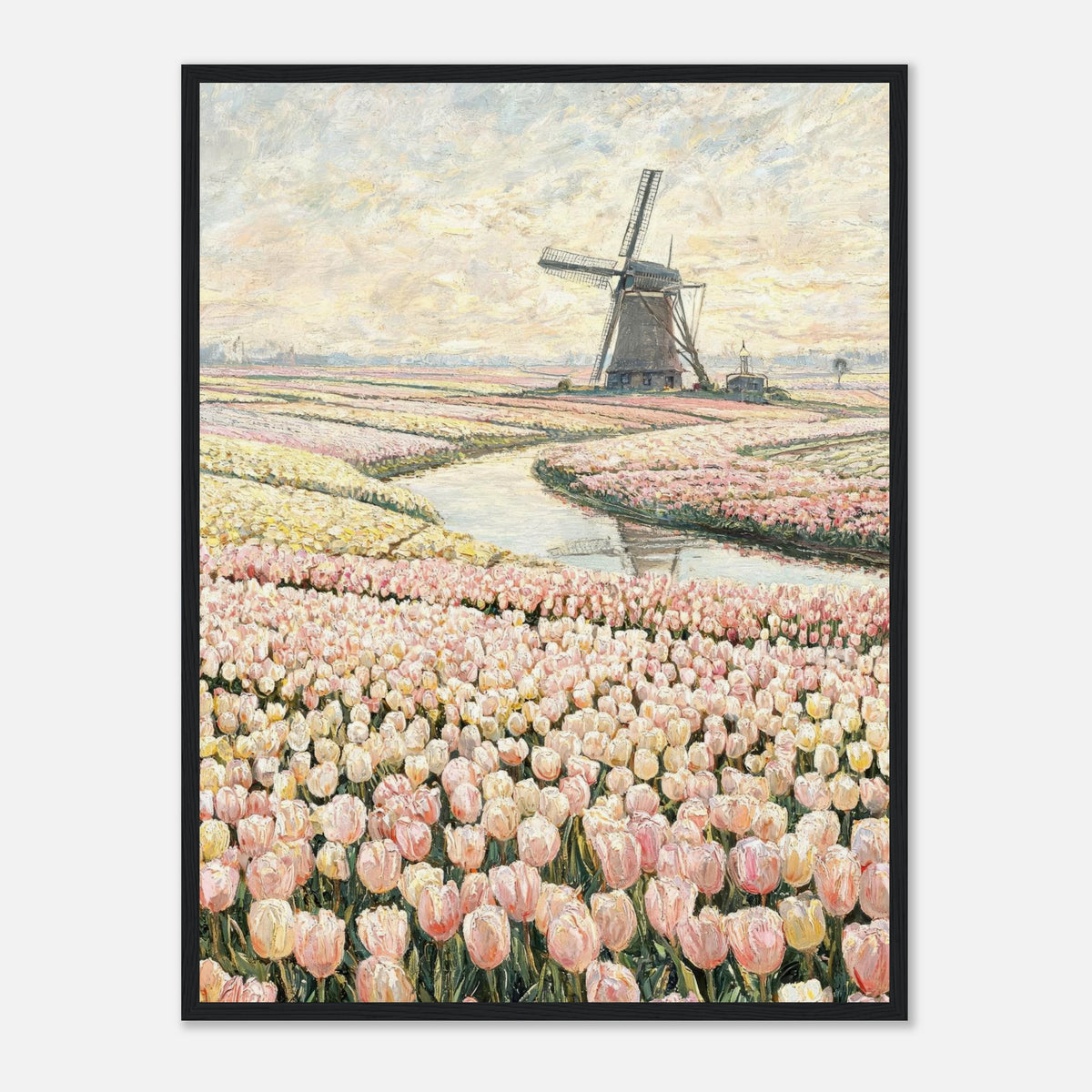 Dutch Tulip Fields & Windmill Impressionist Art Print