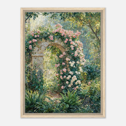 Rose-Covered Stone Arch & Sunlit Garden Impressionist Art Print