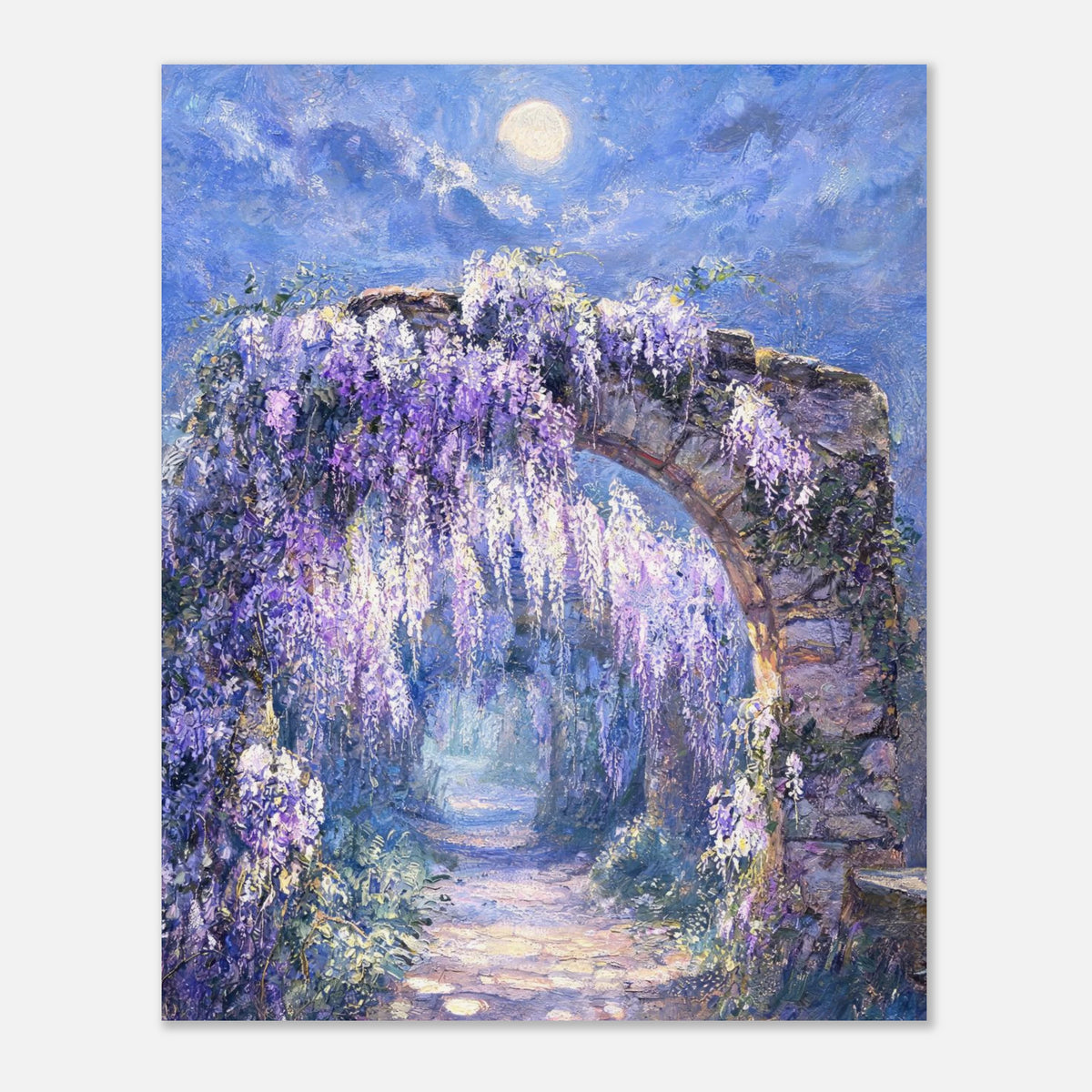 Moonlit Wisteria Stone Arch Impressionist Art Print