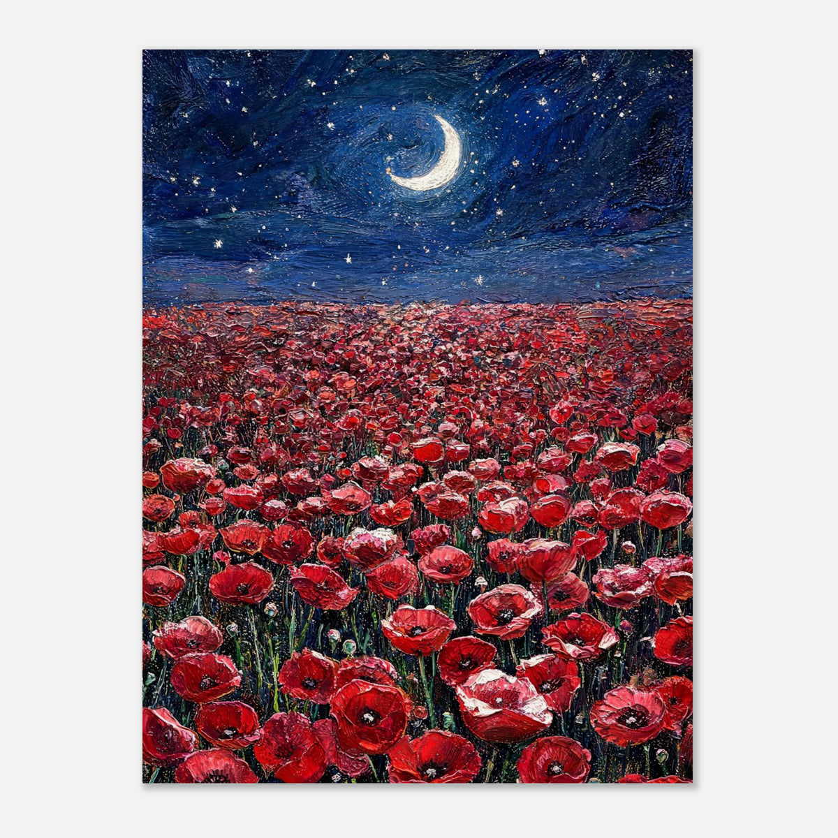 Moonlit Red Poppy Field Impressionist Art Print