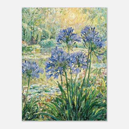 Blue Agapanthus & Sunlit Garden Impressionist Art Print
