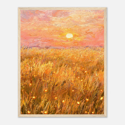 Golden Wheat Field at Sunset Impressionist Art Print