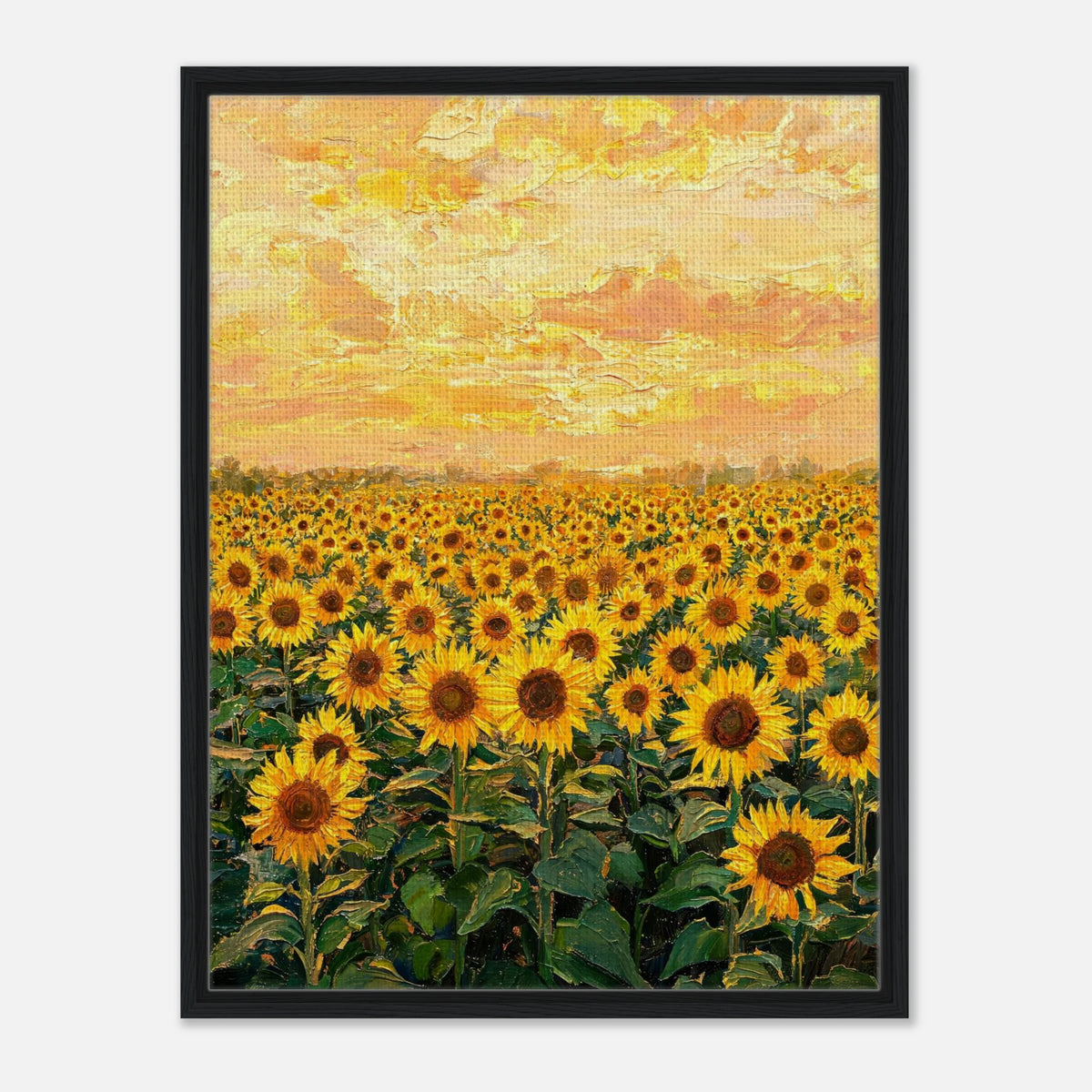 Golden Sunflower Field at Sunset Impressionist Art Print
