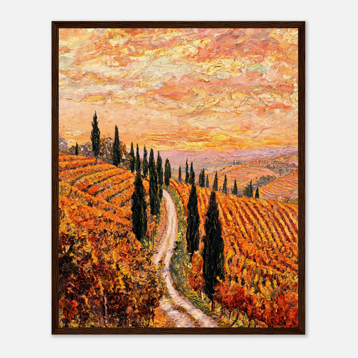 Tuscan Cypress Road Autumn Vineyard Impressionist Art Print