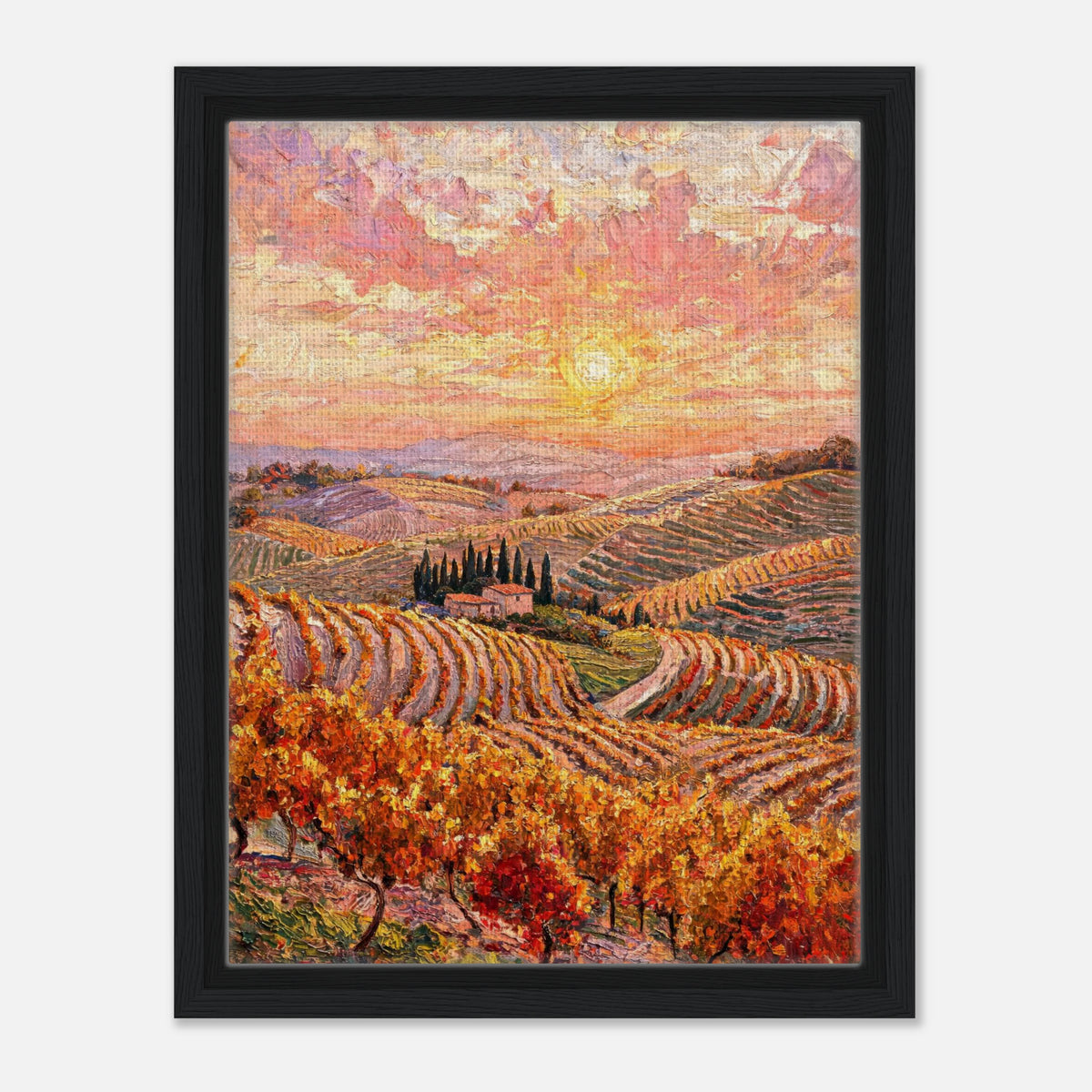 Tuscan Hills Autumn Sunset Vineyard Impressionist Art Print