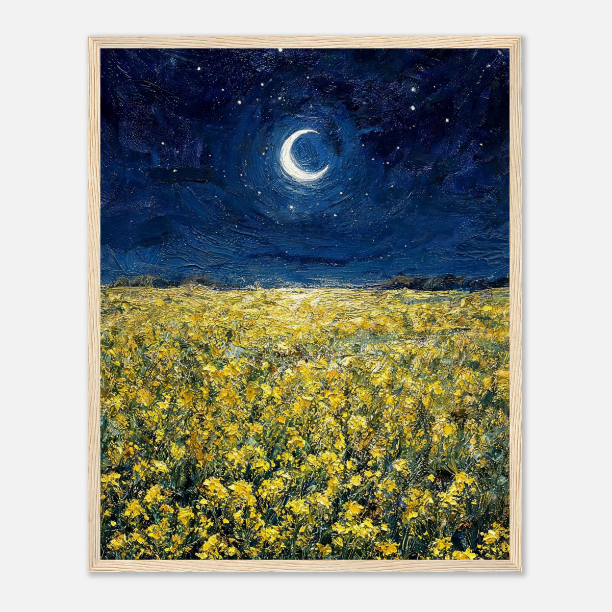 Moonlit Golden Wildflower Field Impressionist Art Print