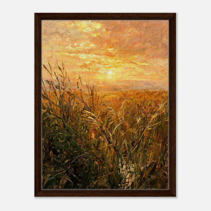Golden Grass Field at Sunset Impressionist Art Print