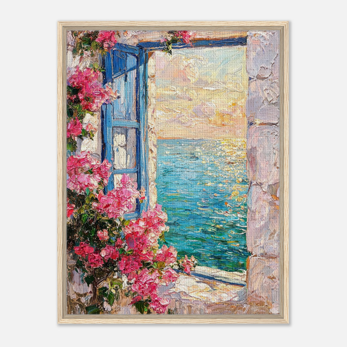 Mediterranean Sea Window Bougainvillea Impressionist Art Print