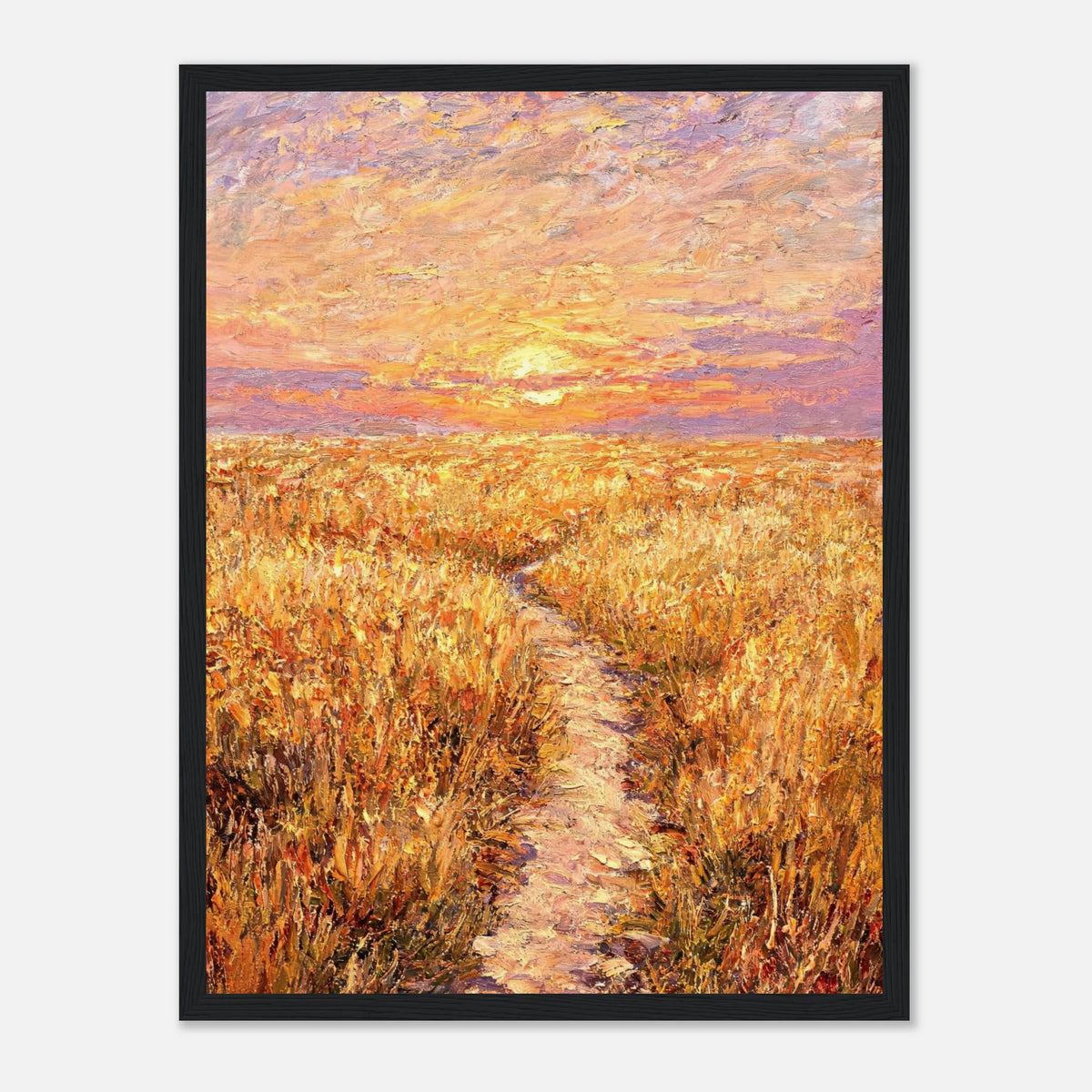 Golden Meadow at Sunset Impressionist Art Print