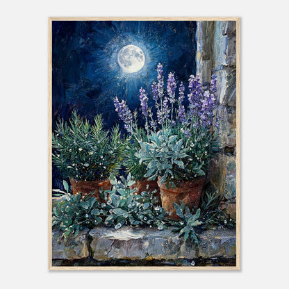 Moonlit Potted Lavender by Stone Window Impressionist Art Print